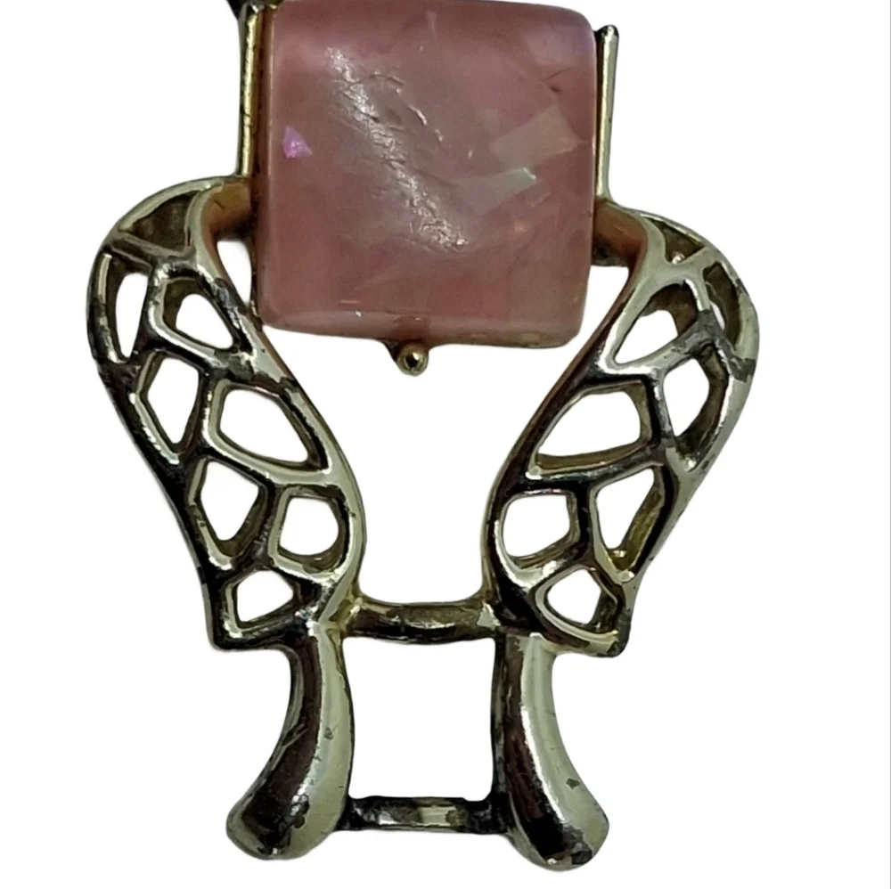 Vintage Coro Pink Confetti Lucite Bracelet Gold Tone Openwork Mid-Century Modern